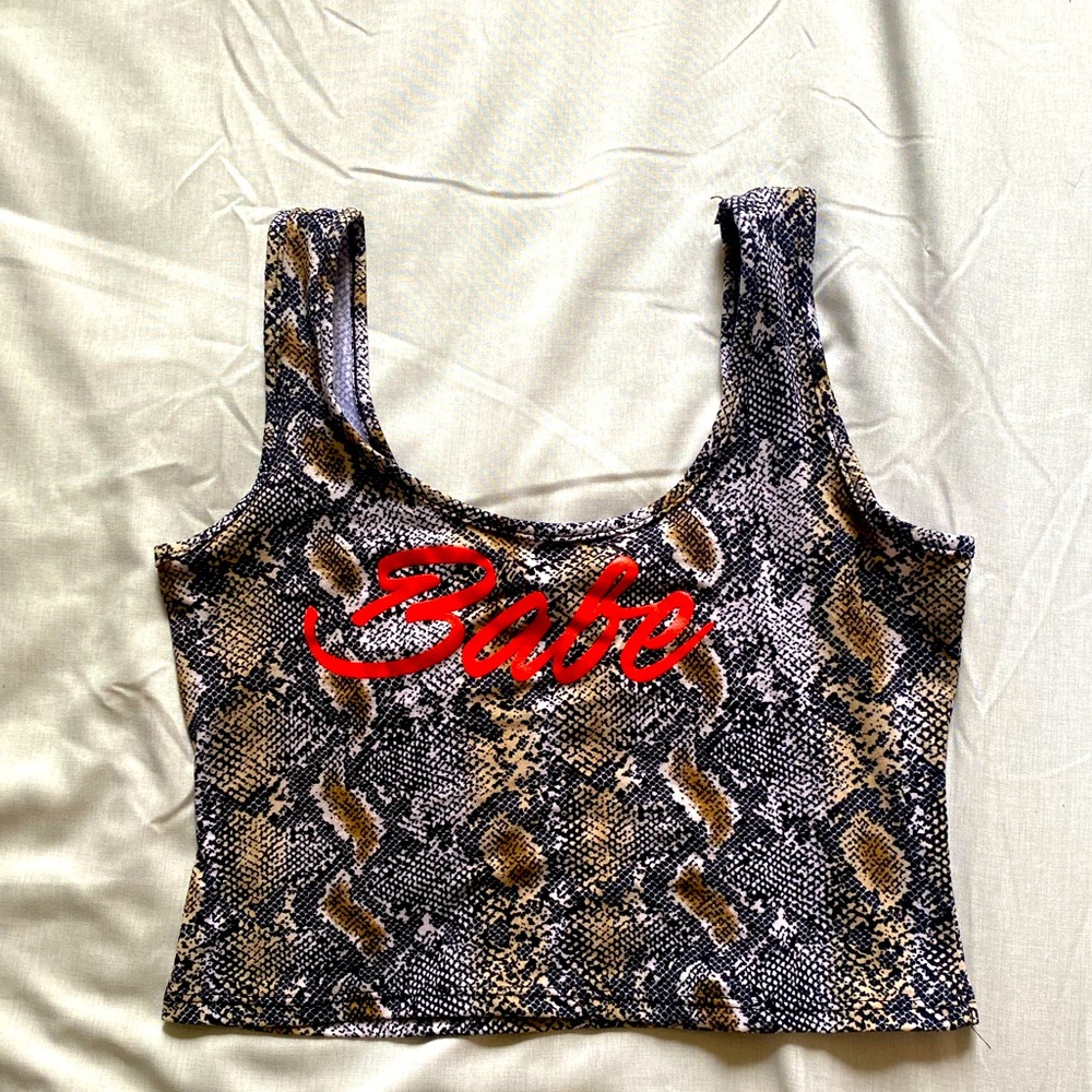 Snake Print "Babe" Cropped Tank Top